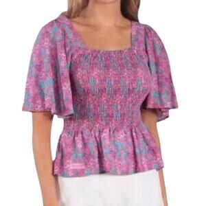 NWT Simply Southern Pink Seahorse Print Smocked Top Ruffle Peplum Size XL Summer